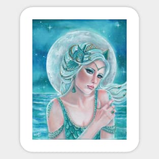 Luna moon goddess mermaid art by Renee Lavoie Sticker